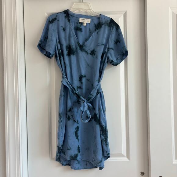Cloth & Stone X Anthropologie Liv Tie Front Mini Dress Sz M Blue - Picture 2 of 11